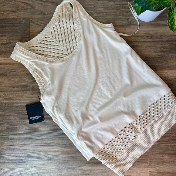 NWT Simply Vera Chevron Crochet Knit Tank Top Cream Size XS - Picture 10 of 14